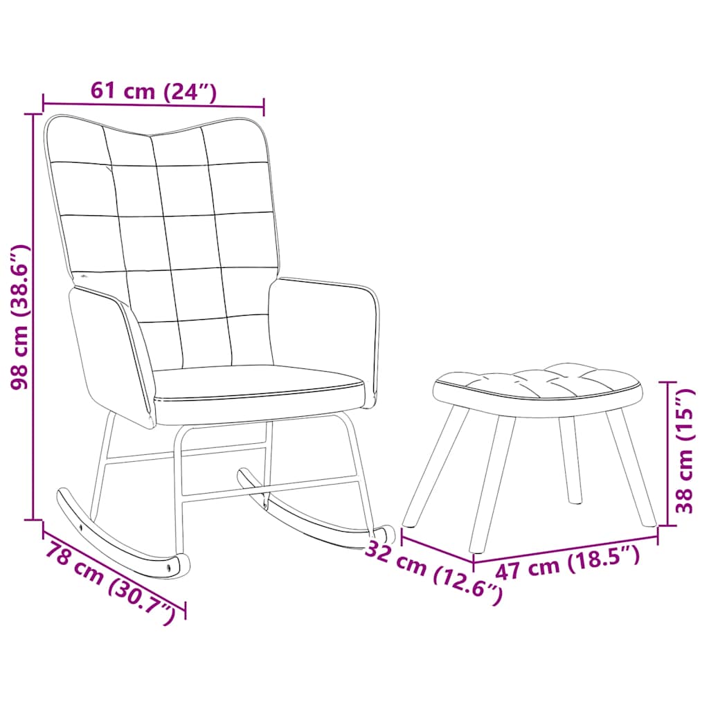 vidaXL Schommelstoel met krukje fluweel lichtgrijs - Aashly