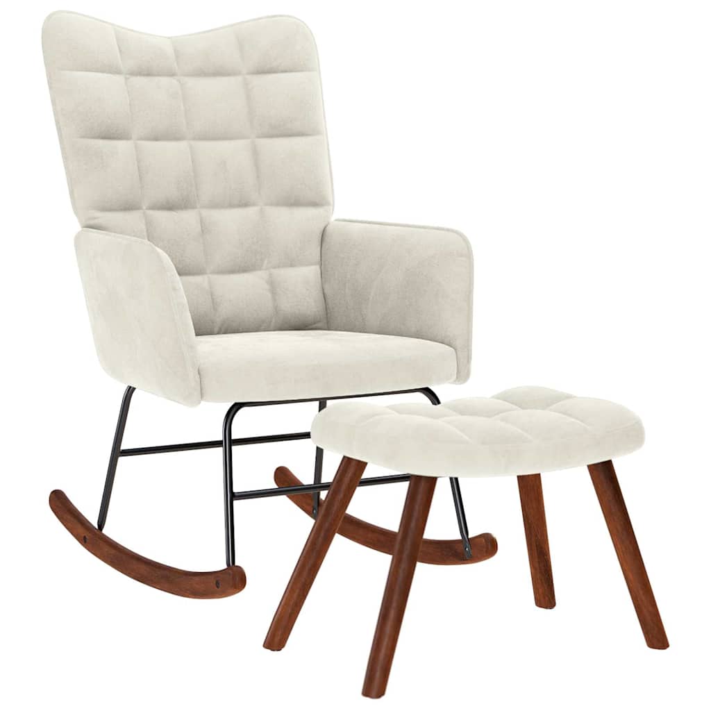 vidaXL Schommelstoel met krukje fluweel lichtgrijs - Aashly