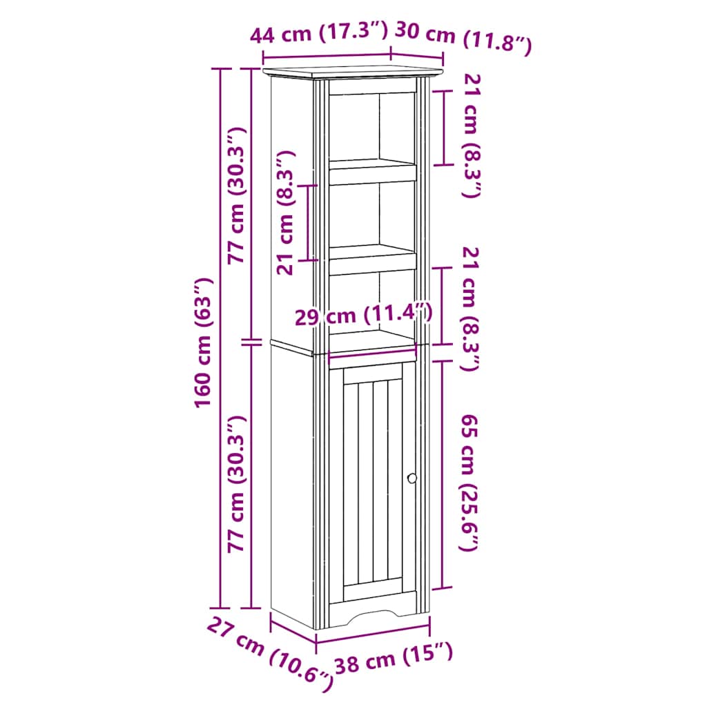 vidaXL Badkamerkast BODO 44x30x160 cm grijs - Aashly