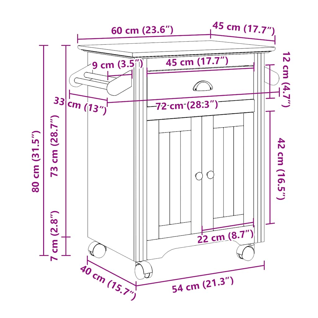 vidaXL Keukentrolley BODO 72x45x80 cm wit en bruin - Aashly