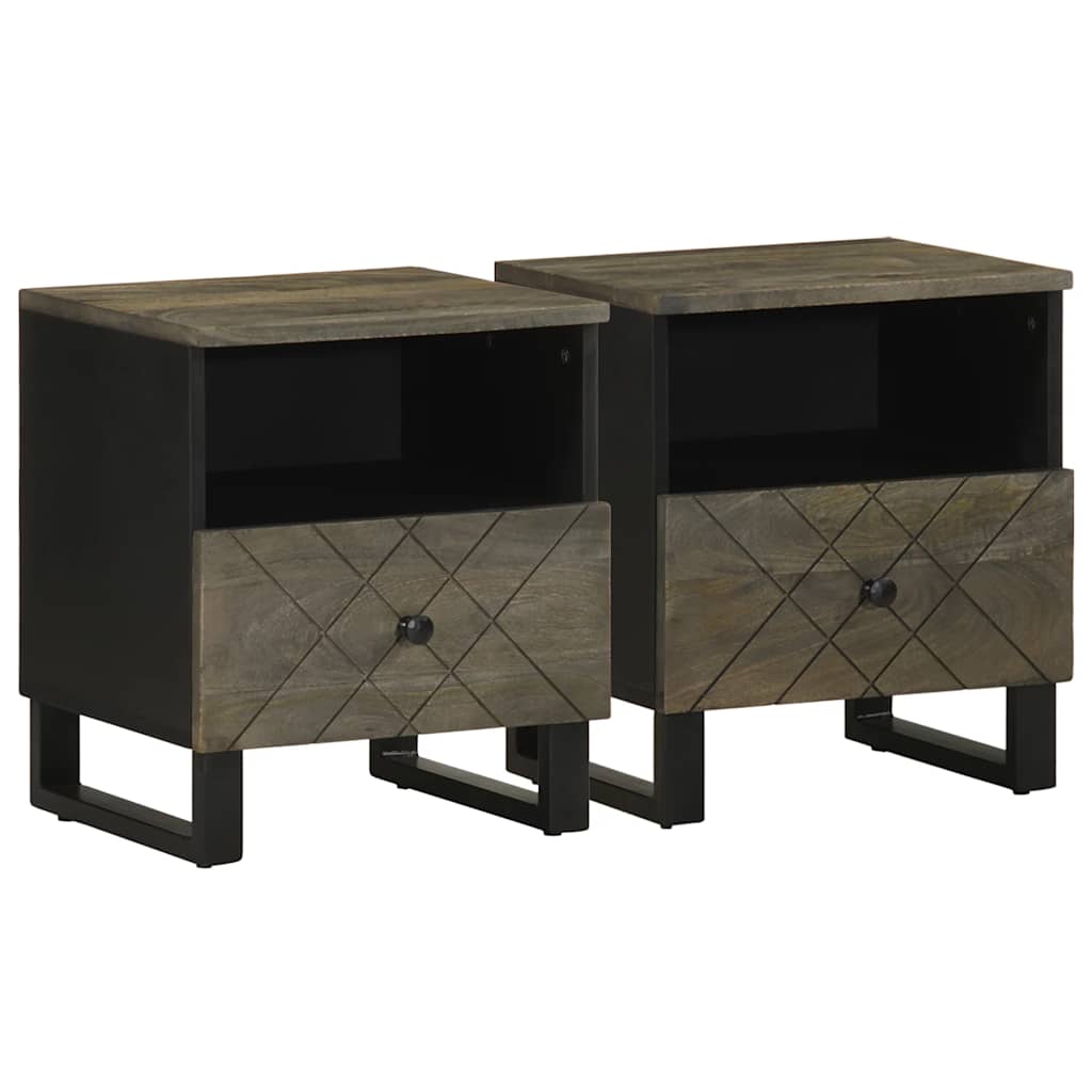 vidaXL Nachtkastje 40x33x46 cm massief mangohout zwart - Aashly