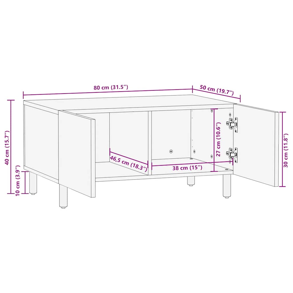 vidaXL Salontafel 80x50x40 cm massief mangohout bruin