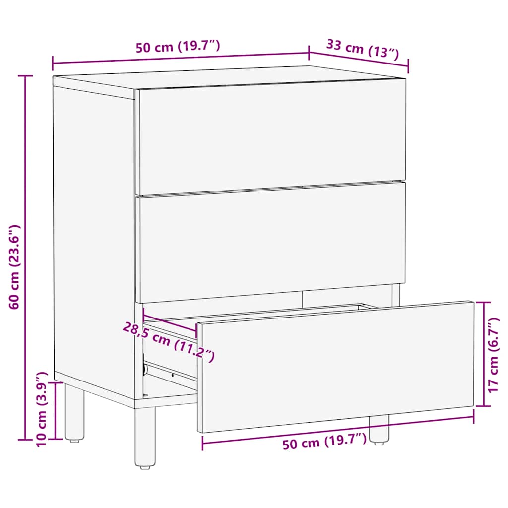vidaXL Nachtkastje 50x33x60 cm massief mangohout bruin - Aashly
