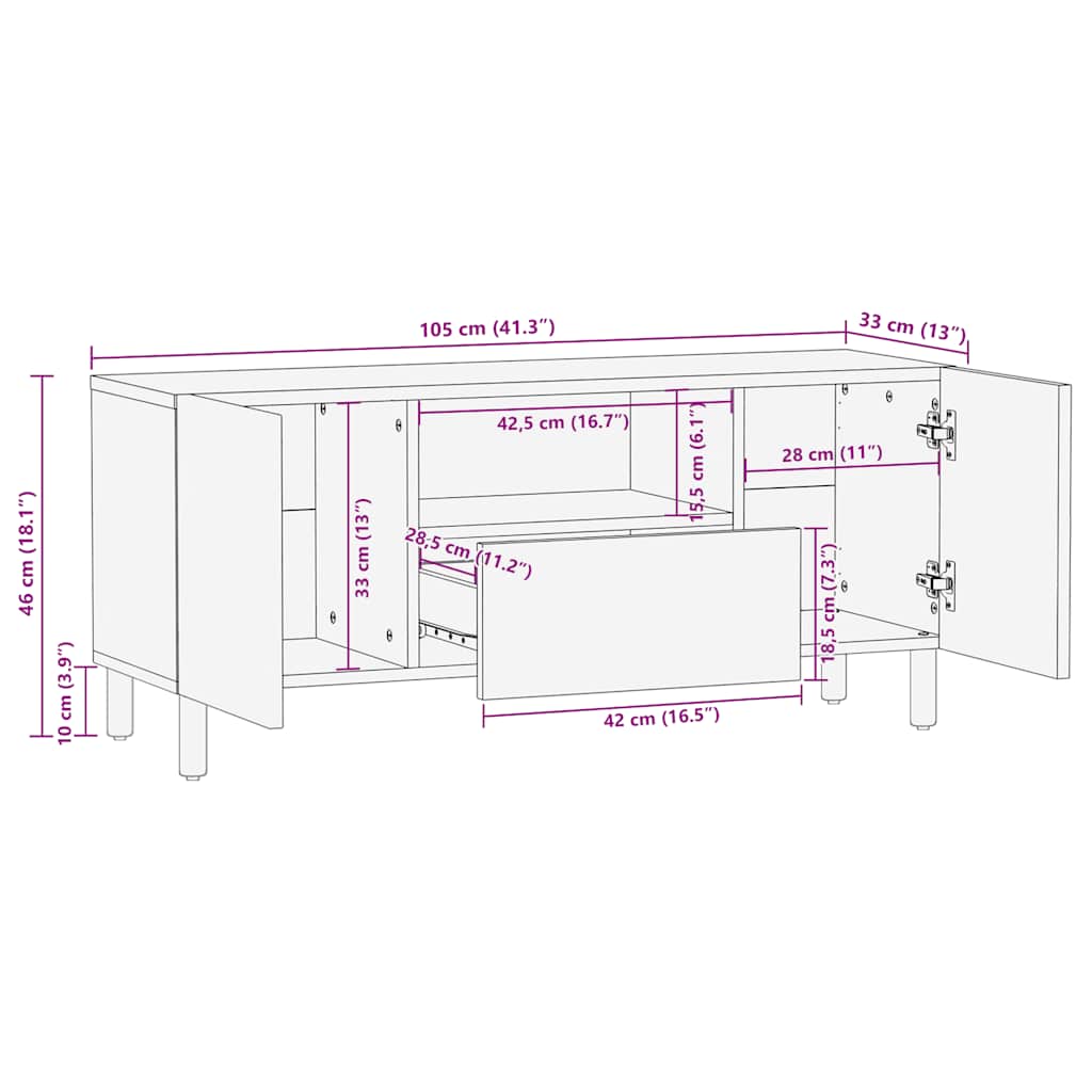 vidaXL Tv-meubel 105x33x46 cm massief mangohout bruin - Aashly
