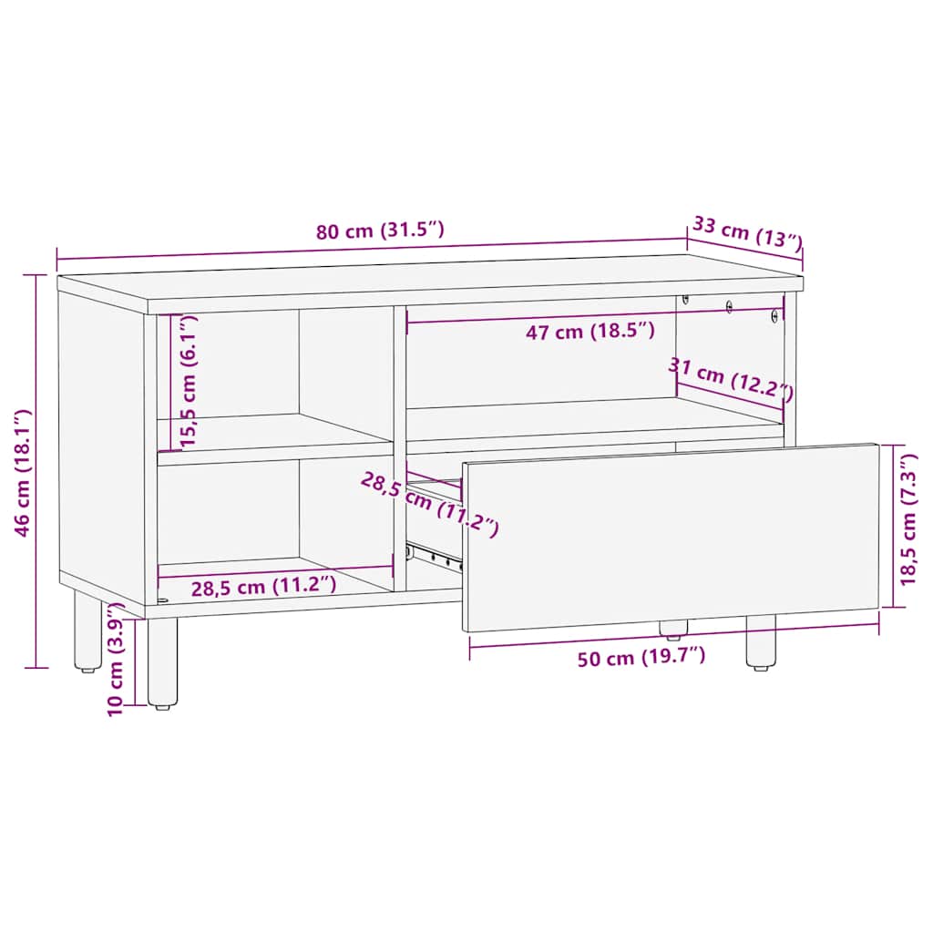 vidaXL Tv-meubel 80x33x46 cm massief mangohout bruin