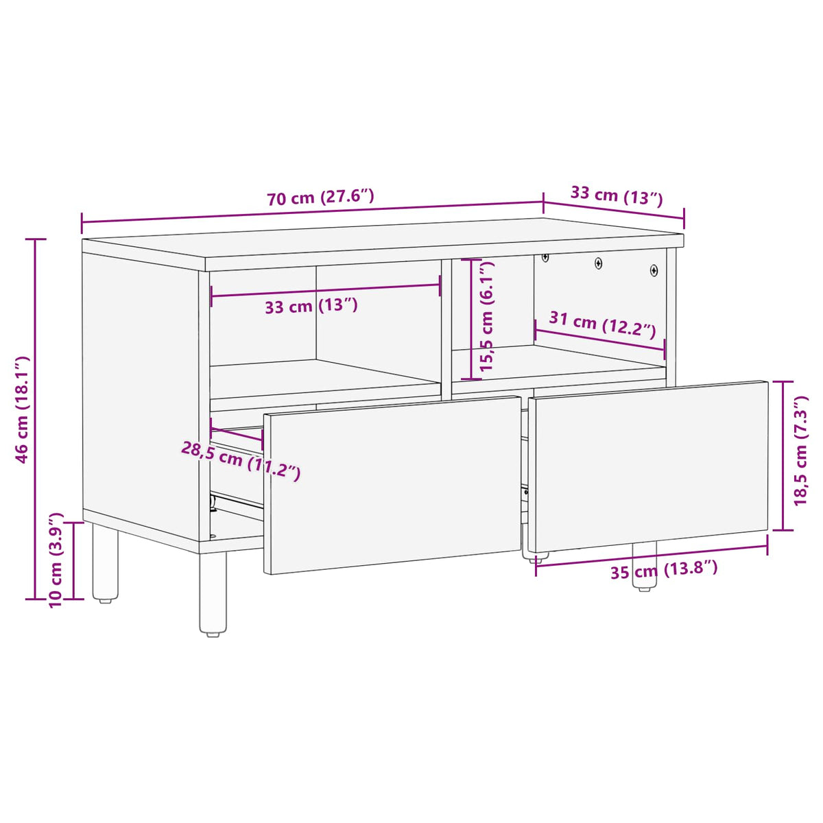 vidaXL TV-kast met lade Witte Was Afwerking 70 x 33,5 x 46 cm
