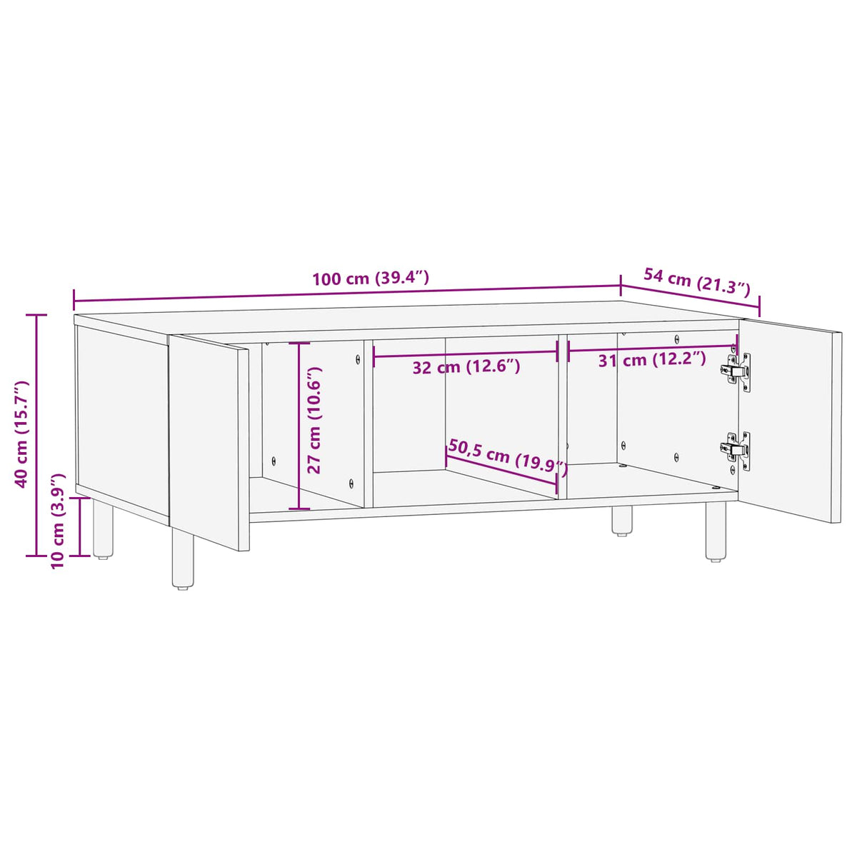 vidaXL Salontafel Wit 100 x 54 x 40 cm Massief Mango Hout