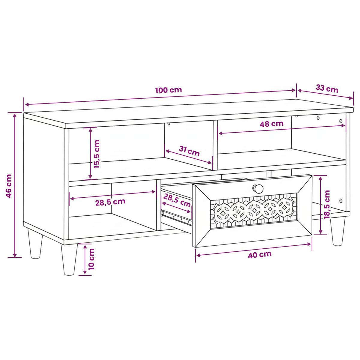 vidaXL TV-kast met lade Lichtbruin 105 x 33 x 46 cm massief mangohout