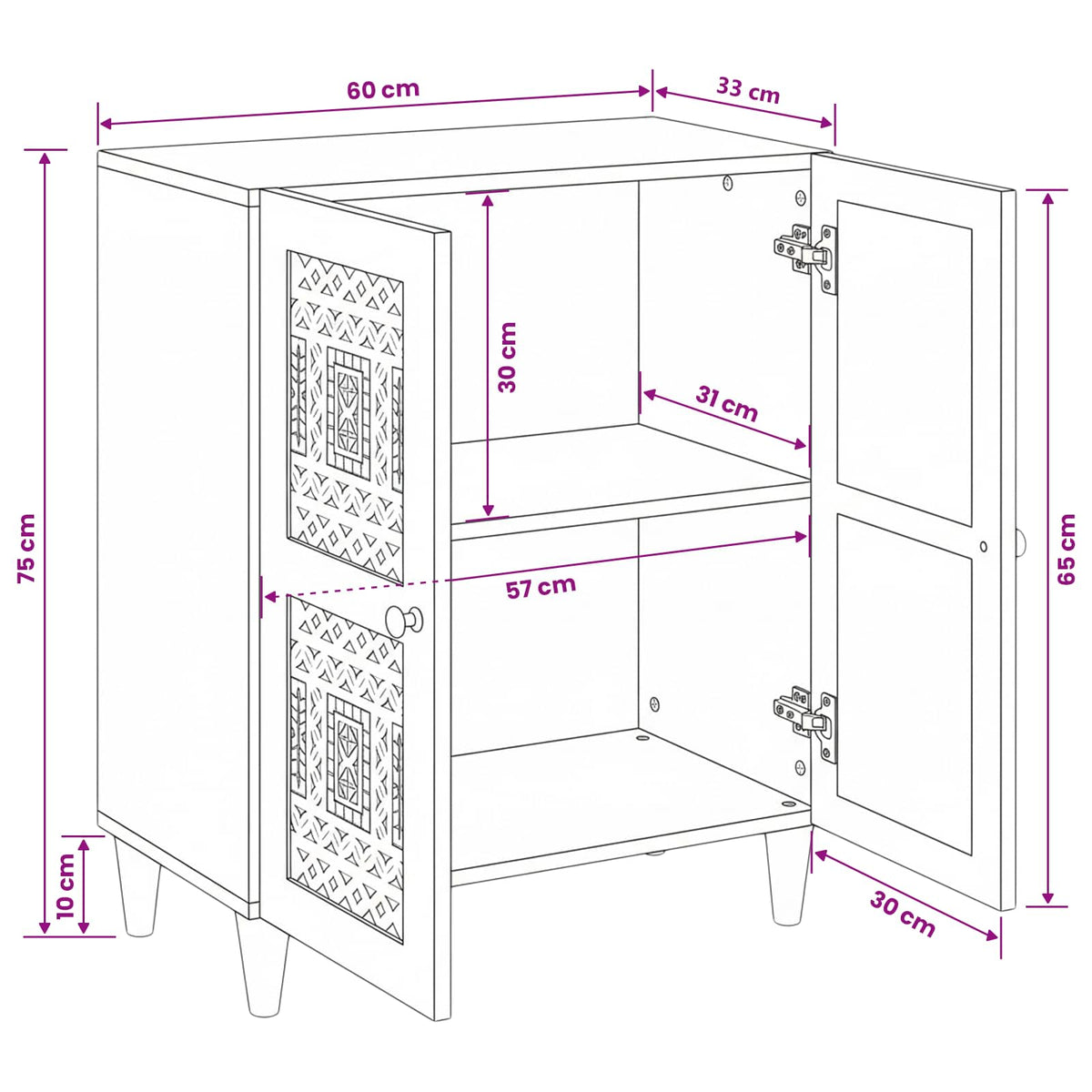 vidaXL Dressoir met plank Lichtbruin 60 x 33 x 75 cm massief mangohout