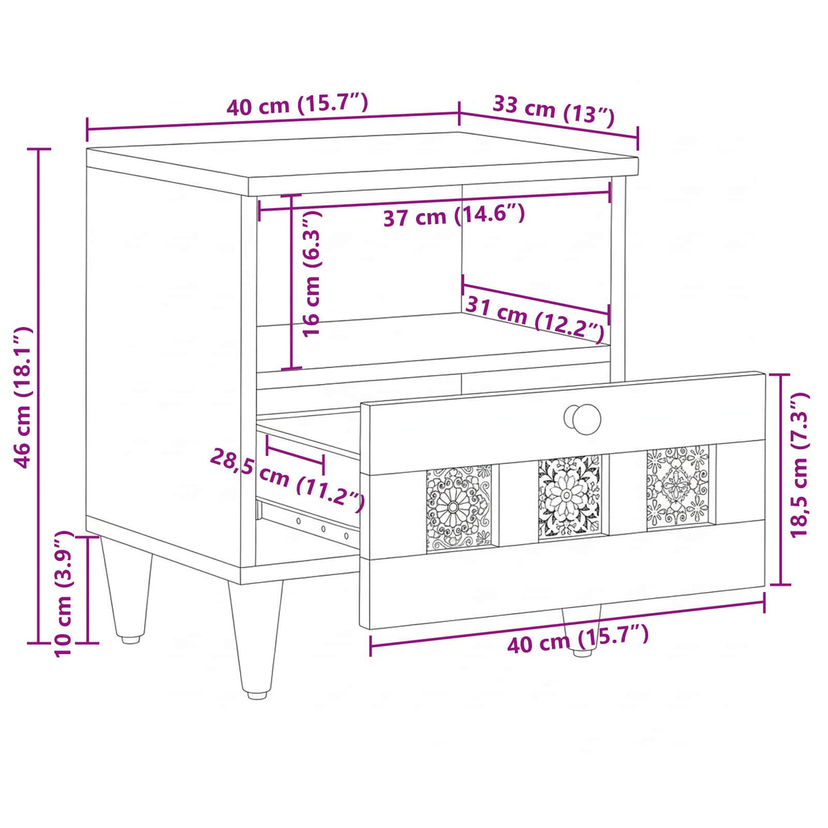 vidaXL Nachtkastje 2 pcs Bruin 40 x 33 x 46 cm Massief Mango Hout