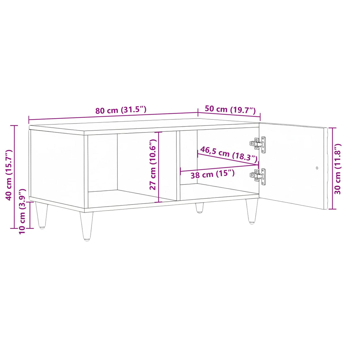 vidaXL Salontafel Wit 80 x 50 x 40 cm Massief Mango Hout