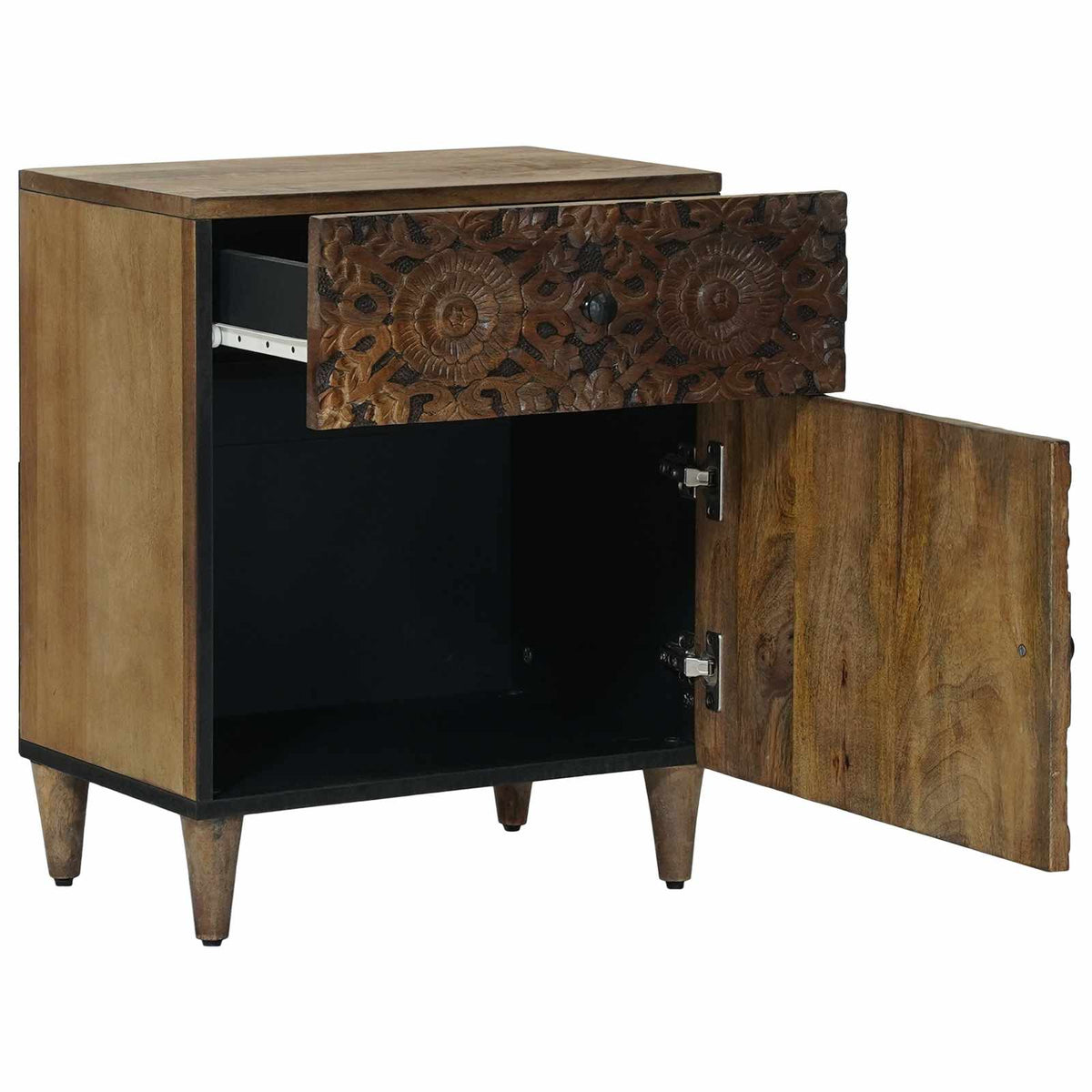 vidaXL Bed kast met lade Wit 50 x 33 x 60 cm Massief Mango Hout