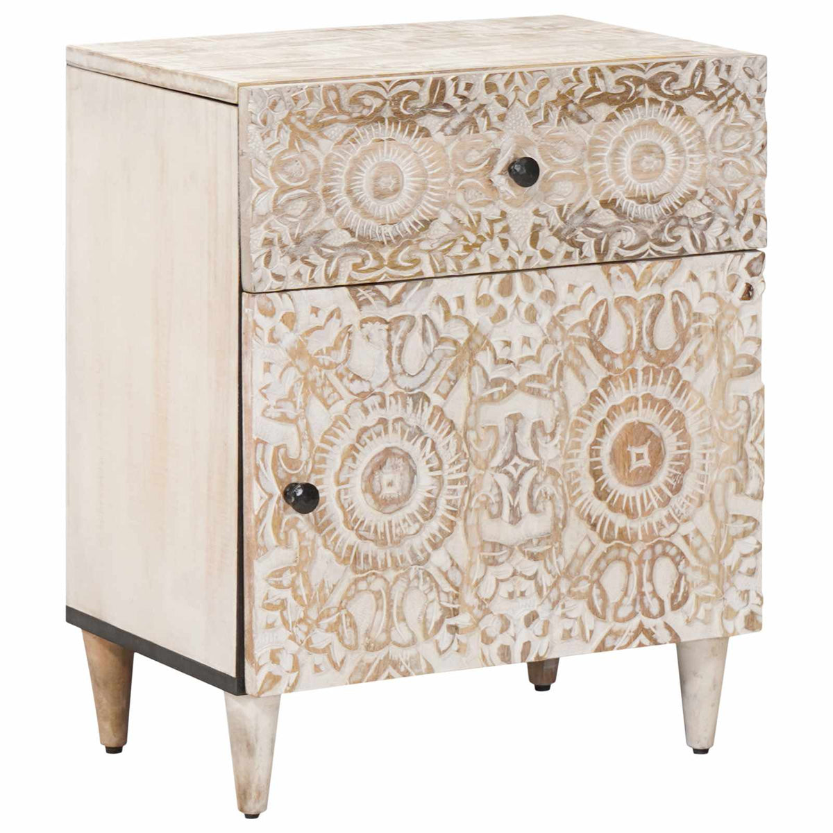 vidaXL Bed kast met lade Wit 50 x 33 x 60 cm Massief Mango Hout