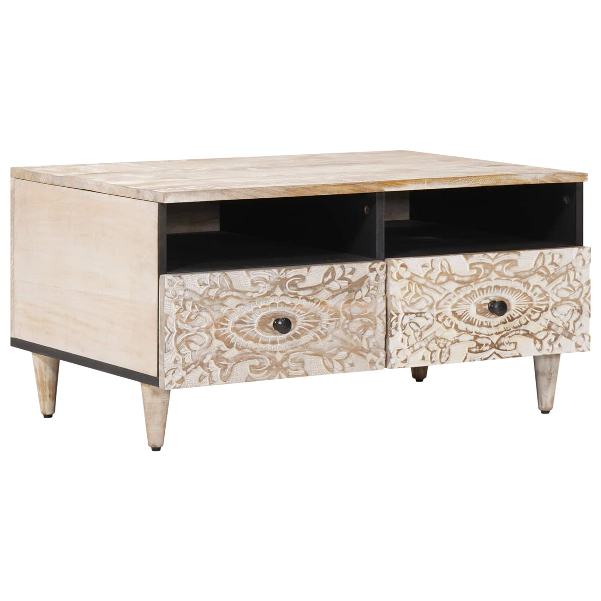 vidaXL Salontafel met lade Wit 80 x 54 x 40 cm Massief Mango Hout