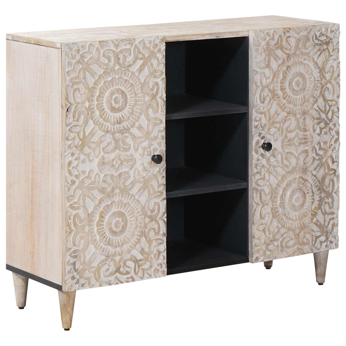 vidaXL Dressoir met plank Wit 90 x 33,5 x 75 cm Massief Mango Hout