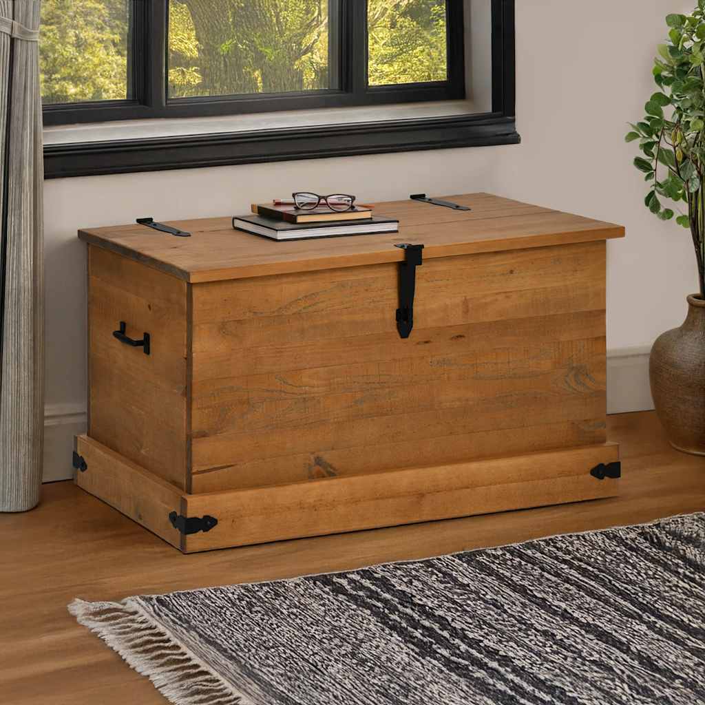 vidaXL Opbergkist HALDEN zwart 91x48x47 cm massief grenenhout - Aashly