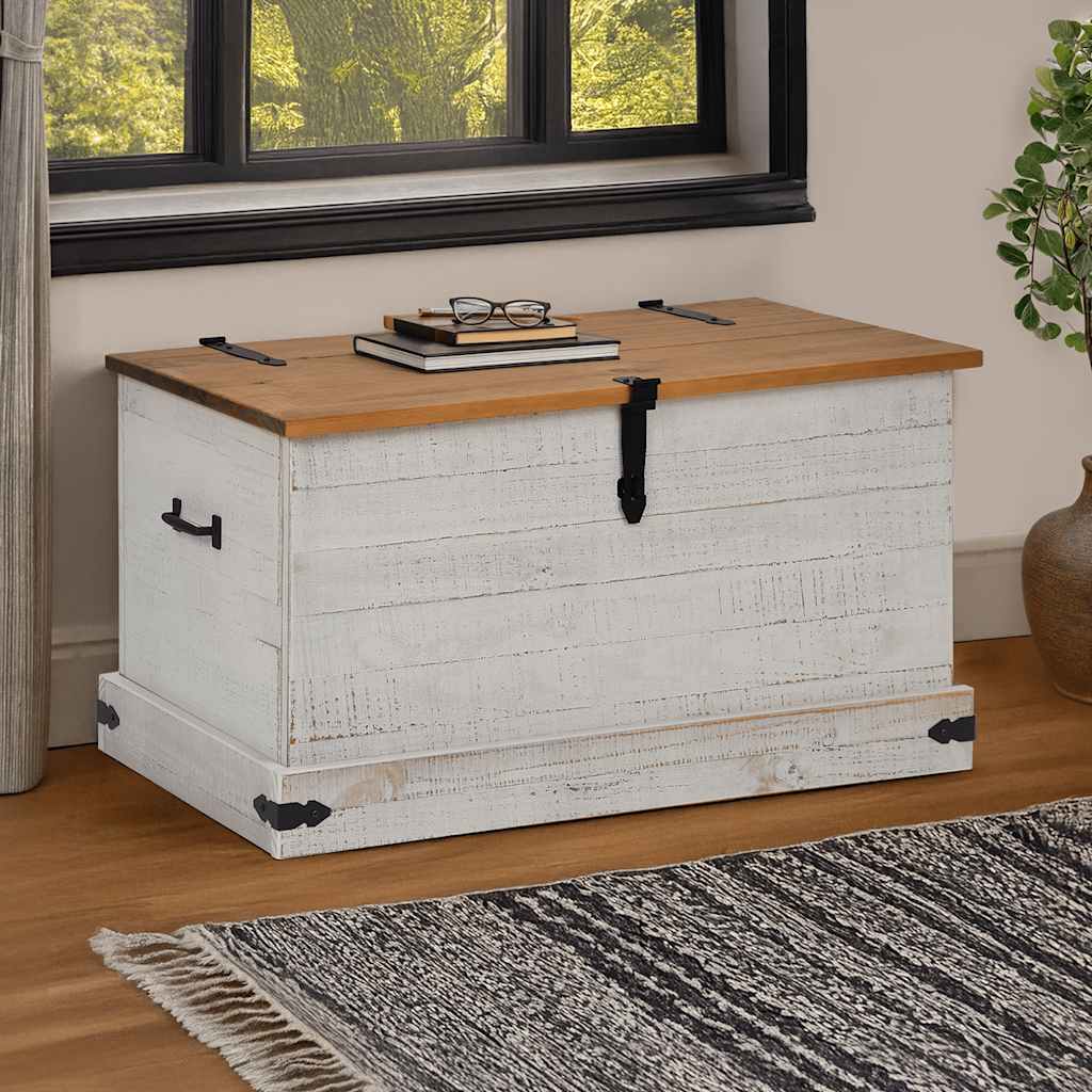 vidaXL Opbergkist HALDEN zwart 91x48x47 cm massief grenenhout - Aashly