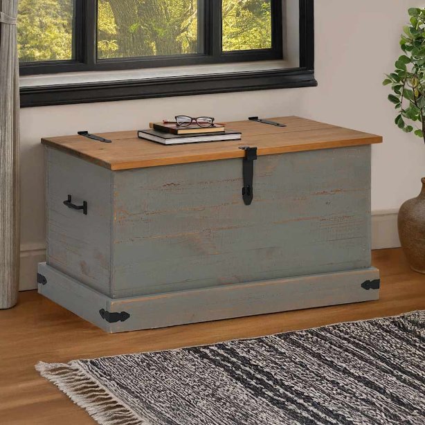 vidaXL Opbergkist HALDEN zwart 91x48x47 cm massief grenenhout - Aashly