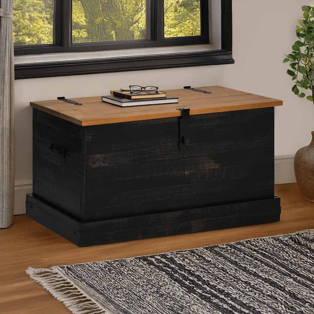 vidaXL Opbergkist HALDEN zwart 91x48x47 cm massief grenenhout - Aashly
