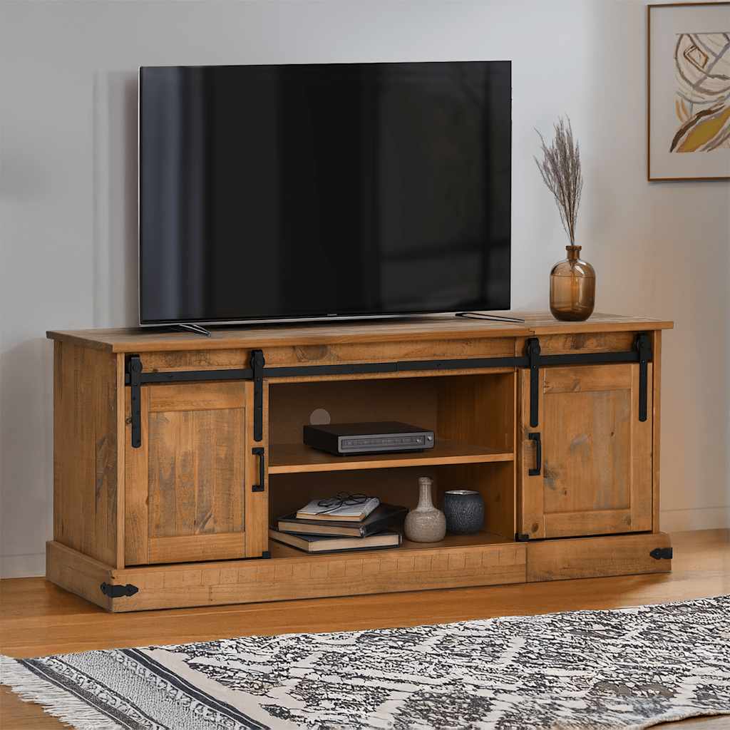vidaXL Tv-meubel HALDEN 2 schuifdeuren 150x40x60 cm massief hout zwart