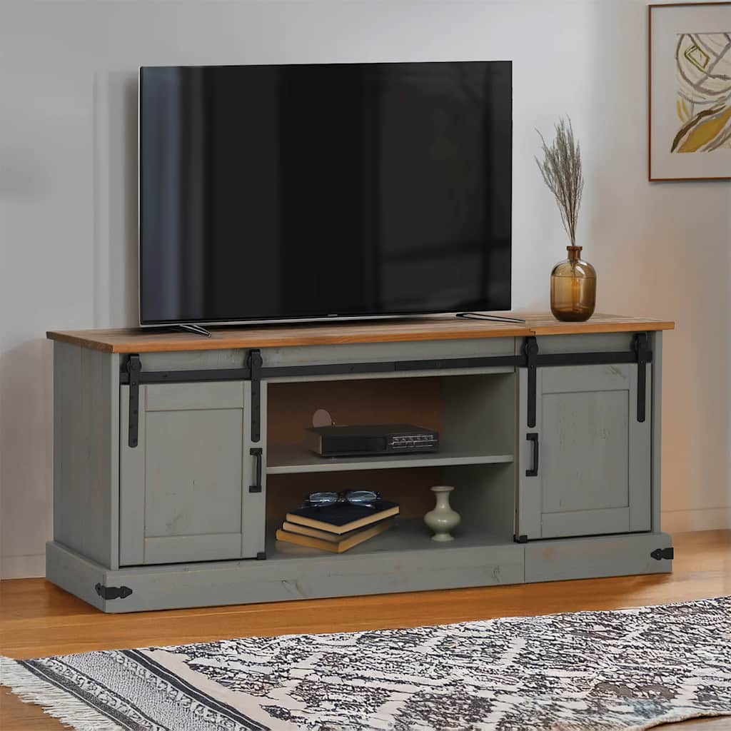 vidaXL Tv-meubel HALDEN 2 schuifdeuren 150x40x60 cm massief hout zwart