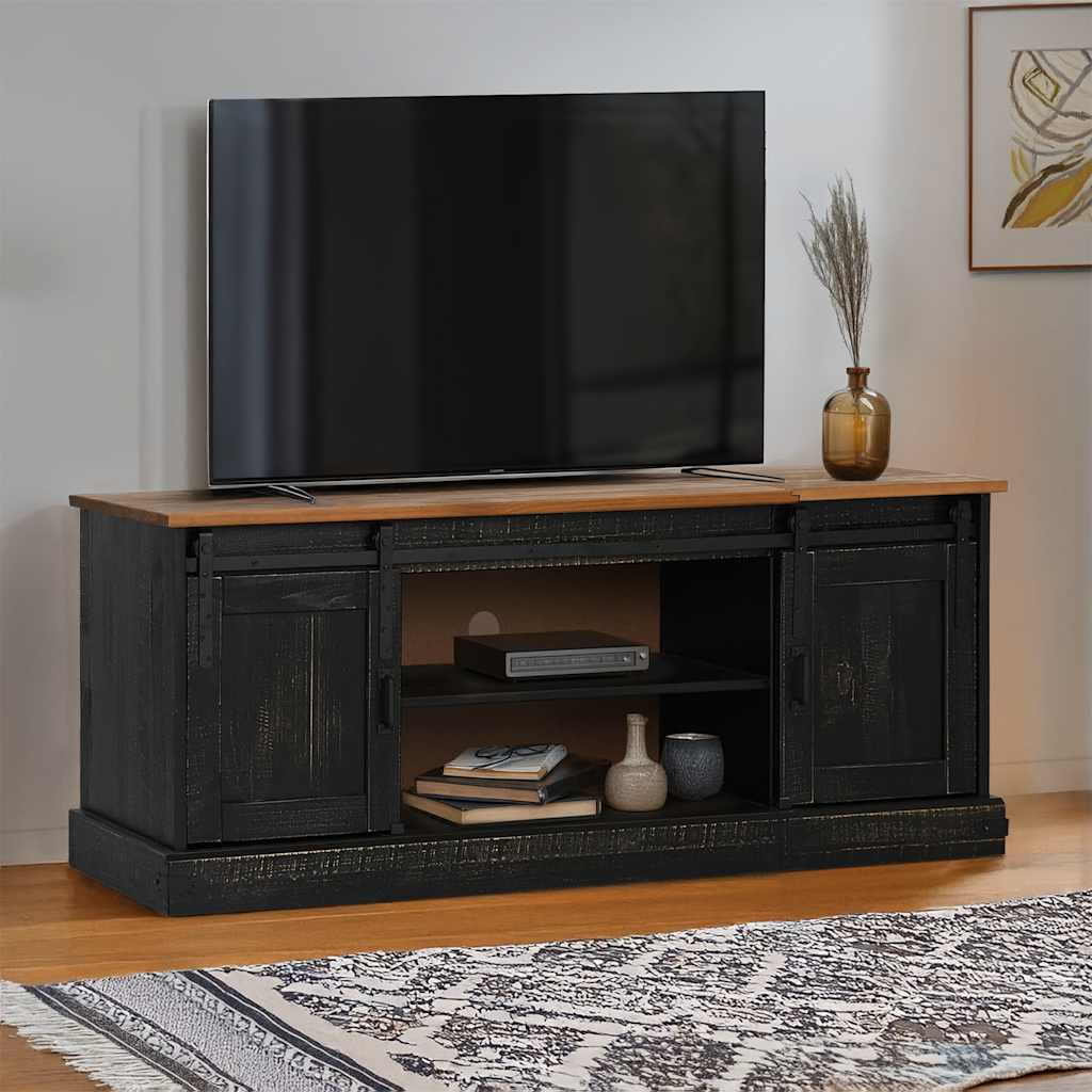 vidaXL Tv-meubel HALDEN 2 schuifdeuren 150x40x60 cm massief hout zwart