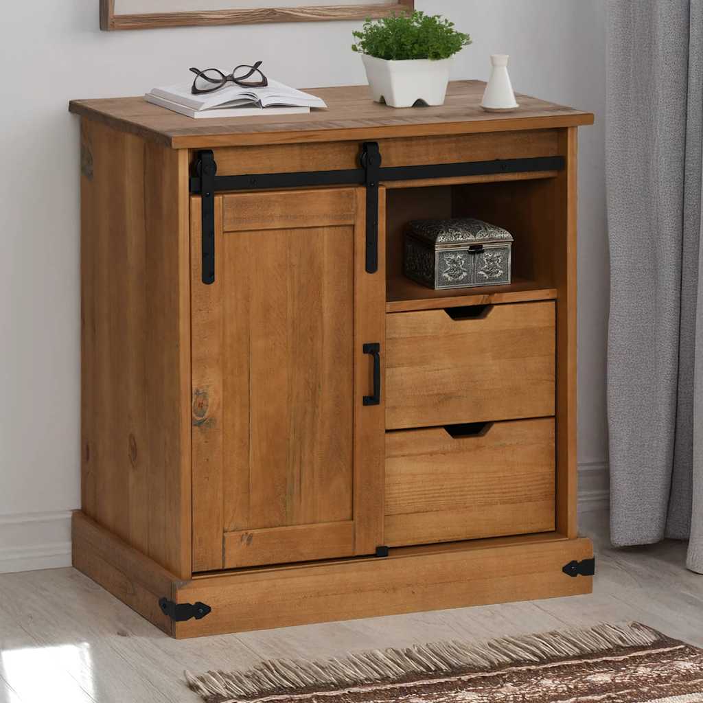 vidaXL Dressoir HALDEN met schuifdeur 80x40x80 cm massief hout grijs - Aashly