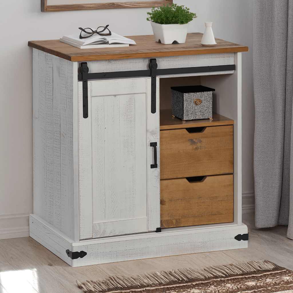 vidaXL Dressoir HALDEN met schuifdeur 80x40x80 cm massief hout grijs - Aashly