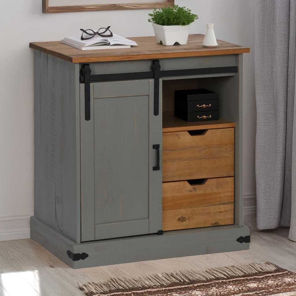 vidaXL Dressoir HALDEN met schuifdeur 80x40x80 cm massief hout grijs - Aashly