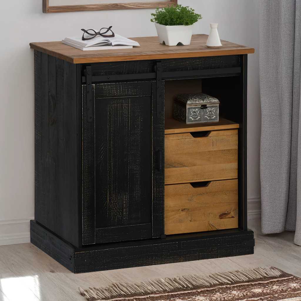 vidaXL Dressoir HALDEN met schuifdeur 80x40x80 cm massief hout grijs - Aashly