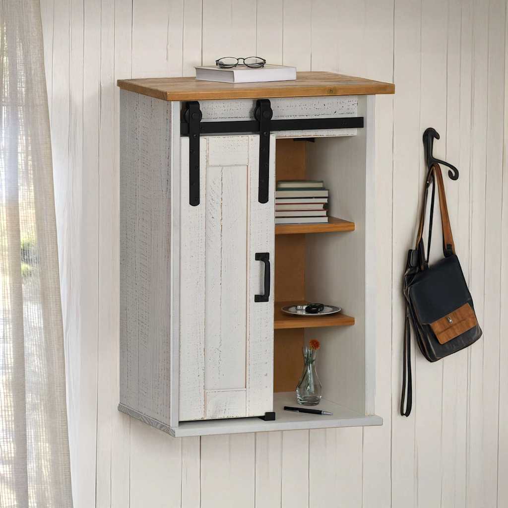 vidaXL Hangkast HALDEN met schuifdeur 49x22,5x70 cm grenenhout wit - Aashly