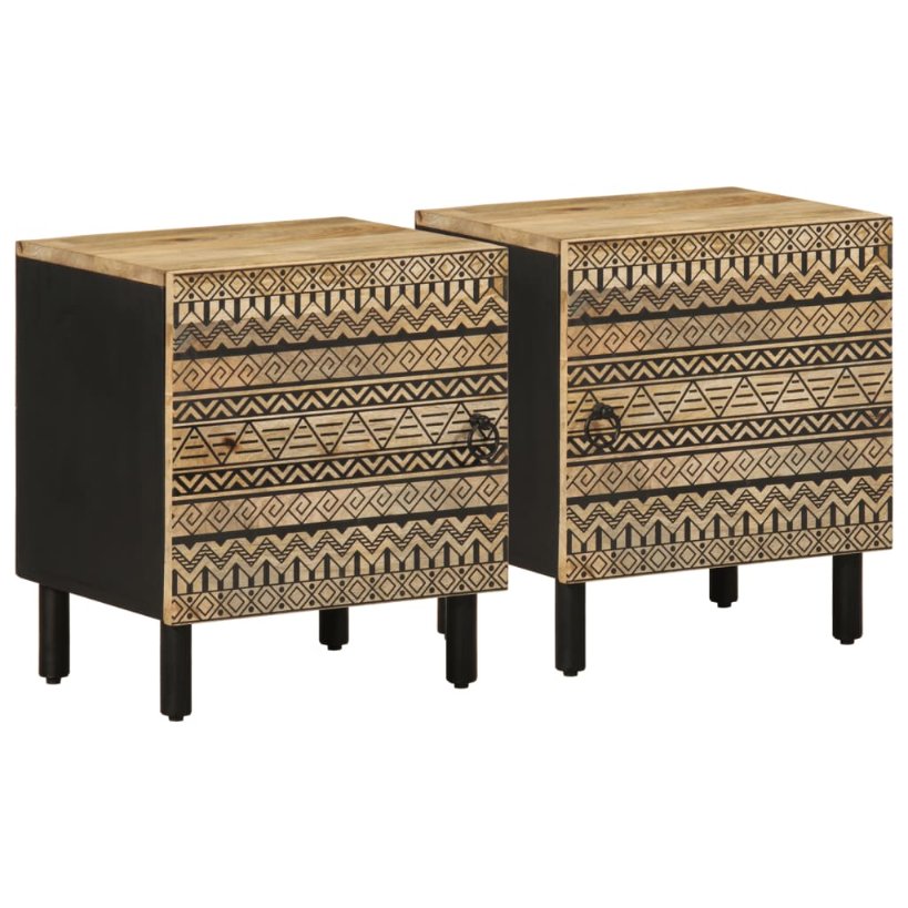 vidaXL Nachtkastje 40x33,5x46 cm massief ruw mangohout zwart - Aashly