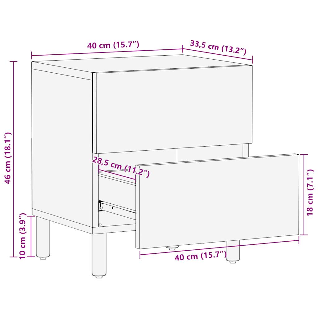 vidaXL Nachtkastje 40x33,5x46 cm massief ruw mangohout zwart - Aashly