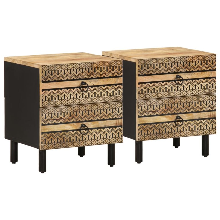 vidaXL Nachtkastje 40x33,5x46 cm massief ruw mangohout zwart - Aashly