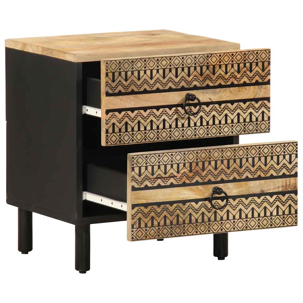 vidaXL Nachtkastje 40x33,5x46 cm massief ruw mangohout zwart - Aashly