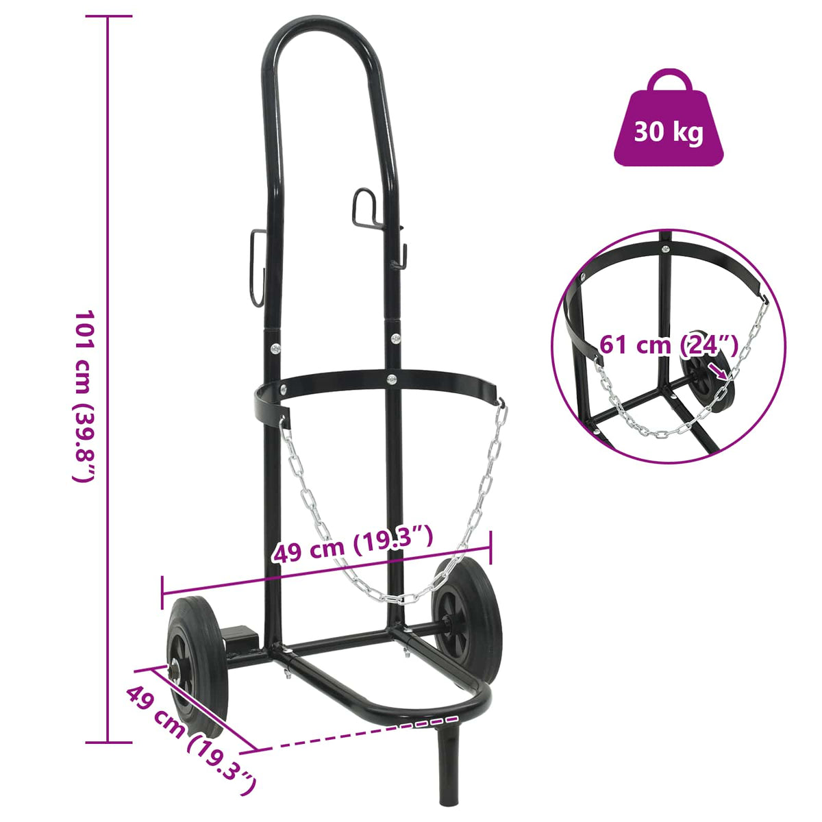 vidaXL Handtrolley Zwart en Rood 49 x 49 x 101 cm Staal