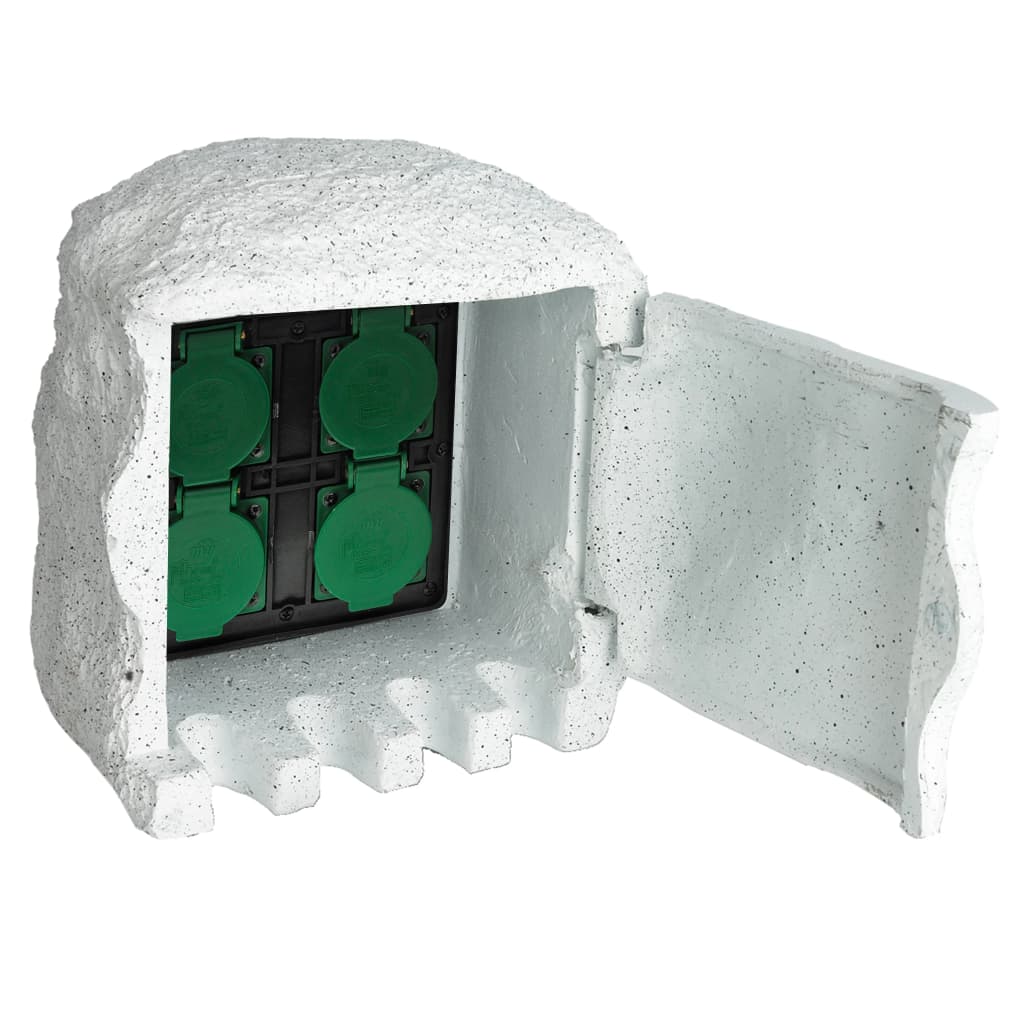 vidaXL Tuinstopcontact 2 ingangen met timer polyresin grijs