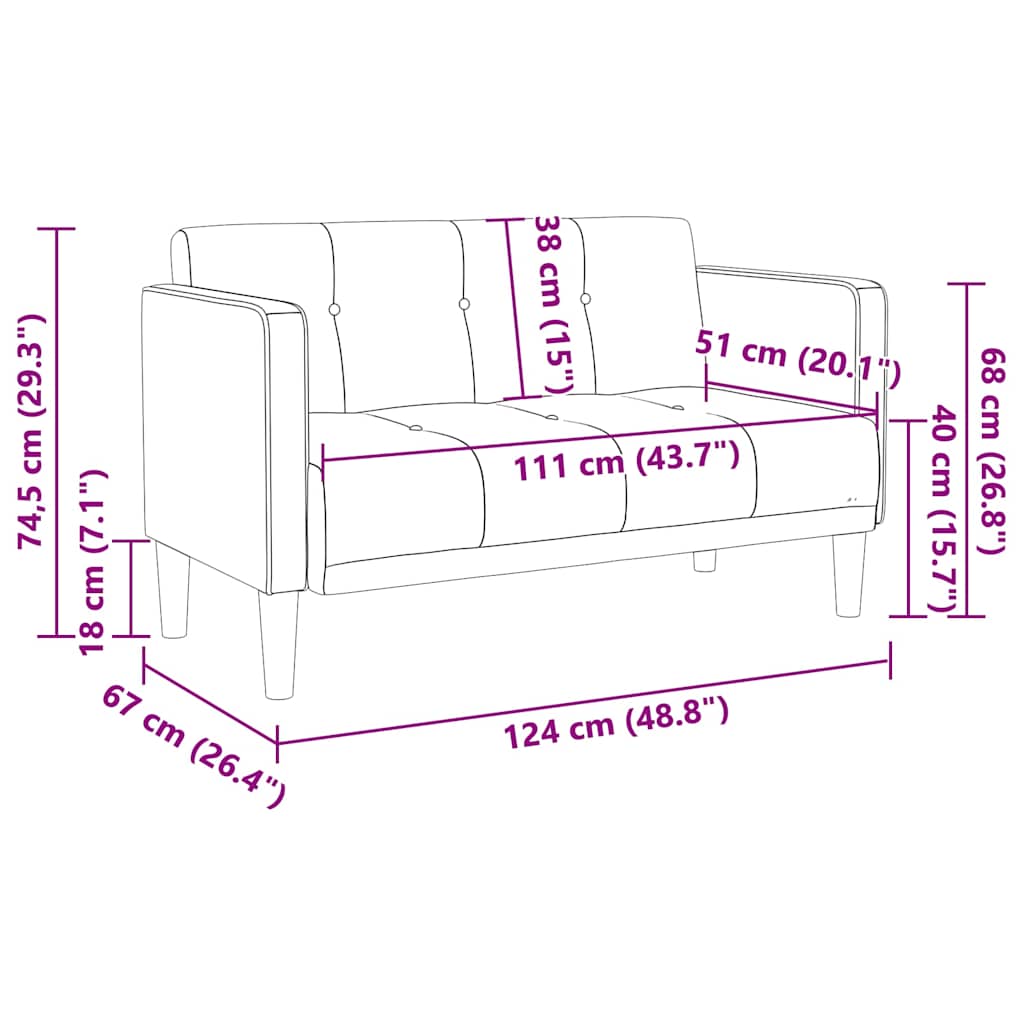 vidaXL Loveseat bank lichtgrijs 111 cm fluweel