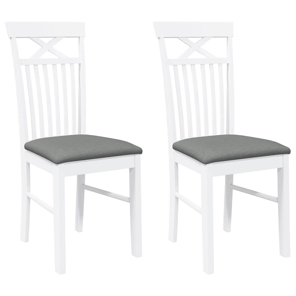 vidaXL Eetkamerstoelen met kussens 2 st massief hout rubber wit - Aashly