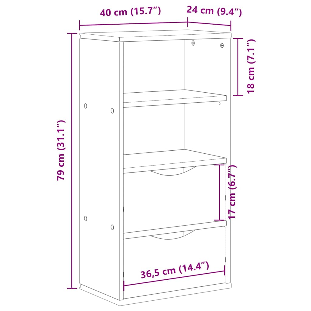 vidaXL Bijzetkast met lades ODDA 40x24x79 cm massief grenenhout - Aashly
