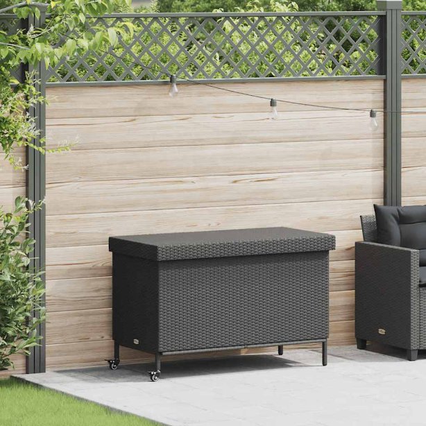 vidaXL Tuinbox met wielen 160x55x75 cm poly rattan zwart - Aashly