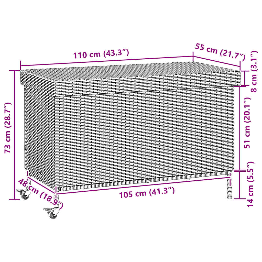 vidaXL Tuinbox met wielen 160x55x75 cm poly rattan zwart - Aashly