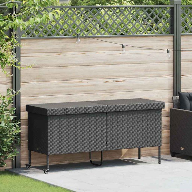 vidaXL Tuinbox met wielen 160x55x75 cm poly rattan zwart - Aashly