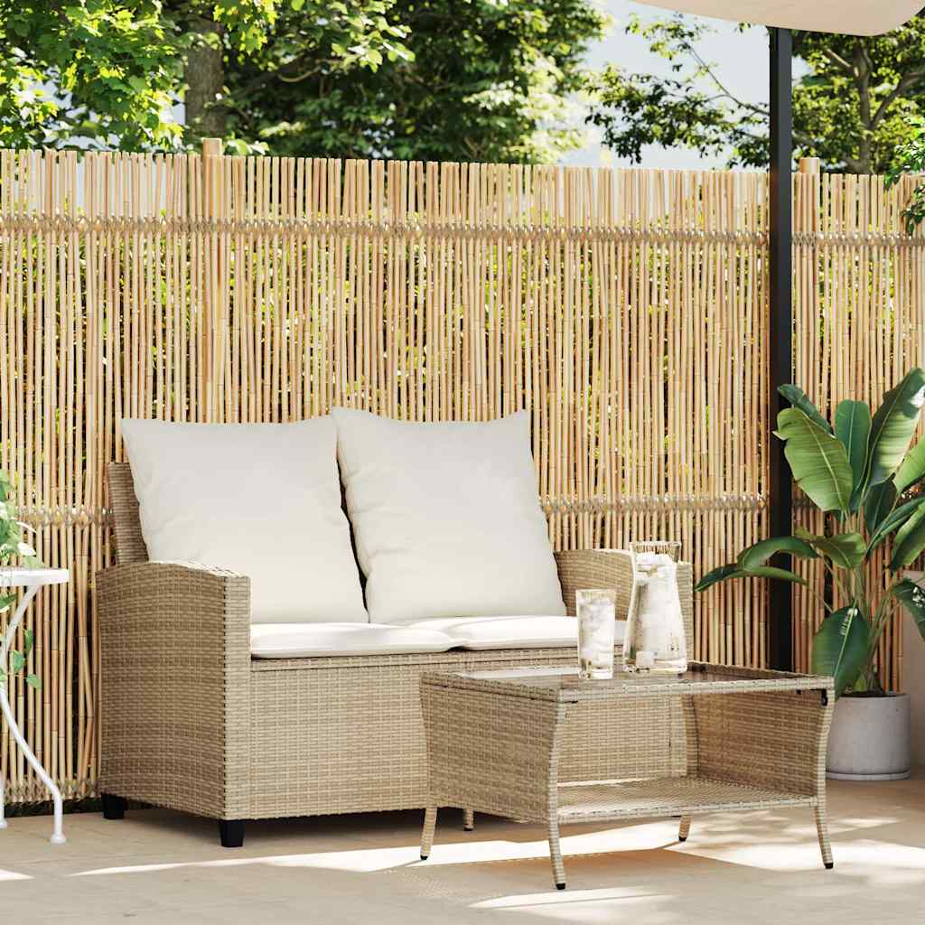 vidaXL Tuinbank 2-zits met kussens & tafel poly rattan grijs - Aashly