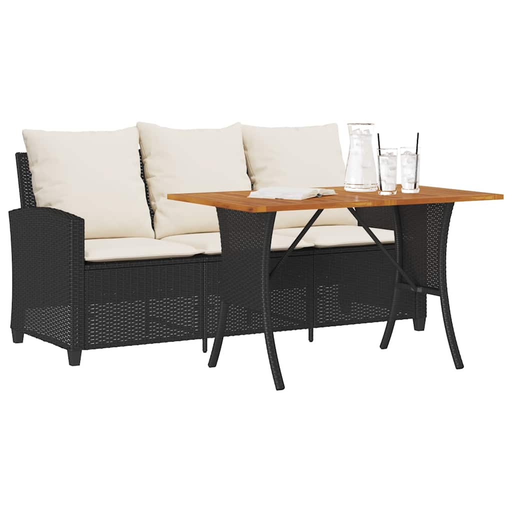 vidaXL Tuinbank 3-zits met kussens & tafel poly rattan lichtgrijs - Aashly