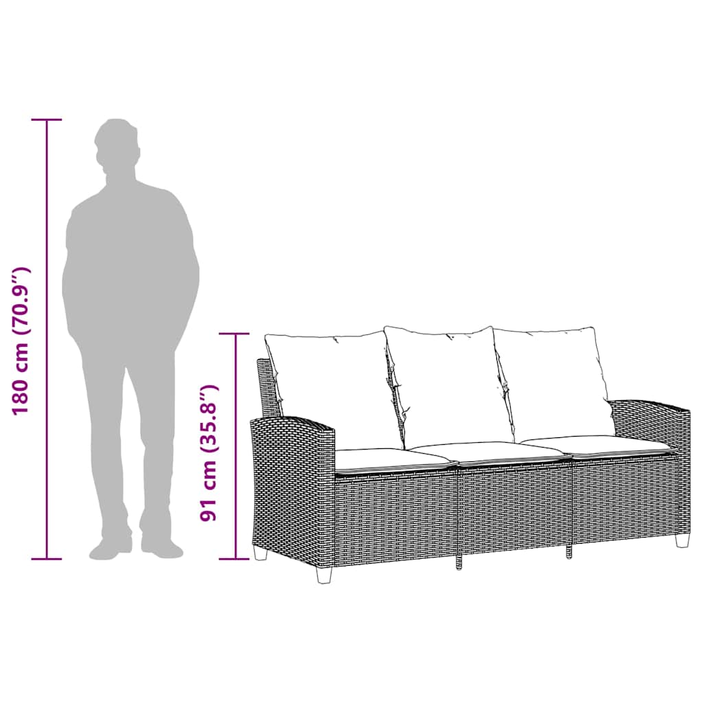 vidaXL Tuinbank 3-zits met kussens & tafel poly rattan lichtgrijs - Aashly