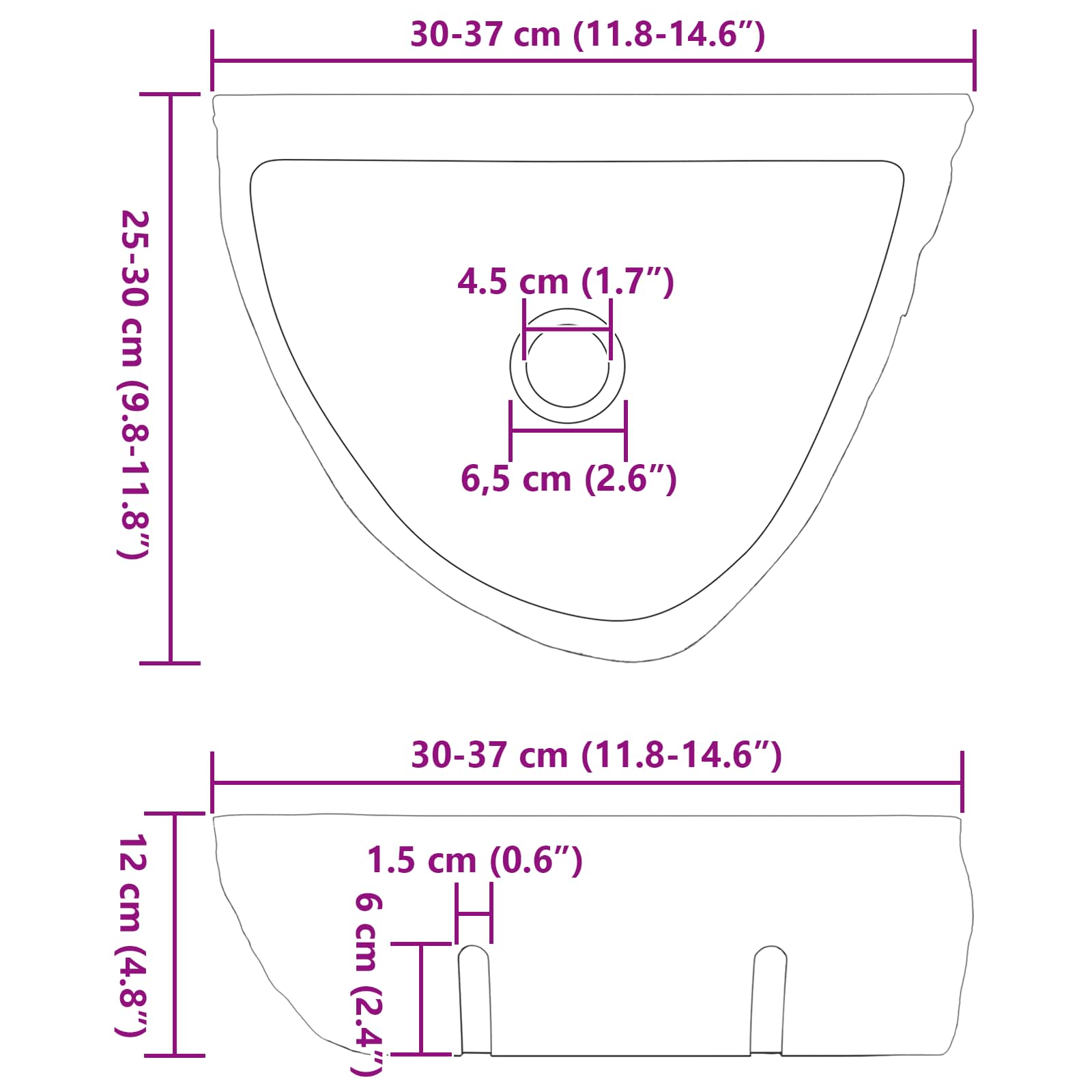 vidaXL Wandgemonteerde wastafel Grijs (30-37) x (25-30) x 12 cm
