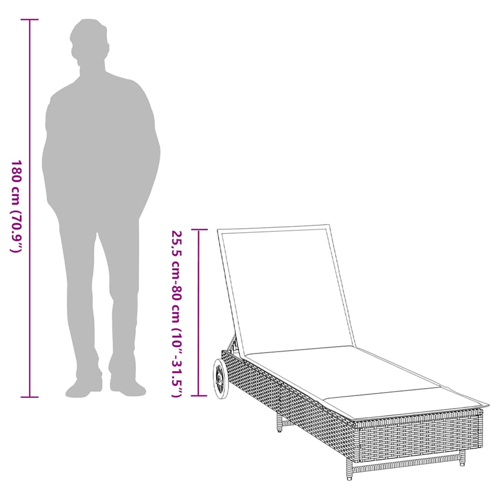 vidaXL Ligbed met wielen en kussen poly rattan beige - Aashly