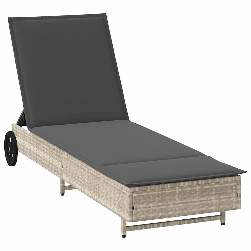 vidaXL Ligbed met wielen en kussen poly rattan beige - Aashly