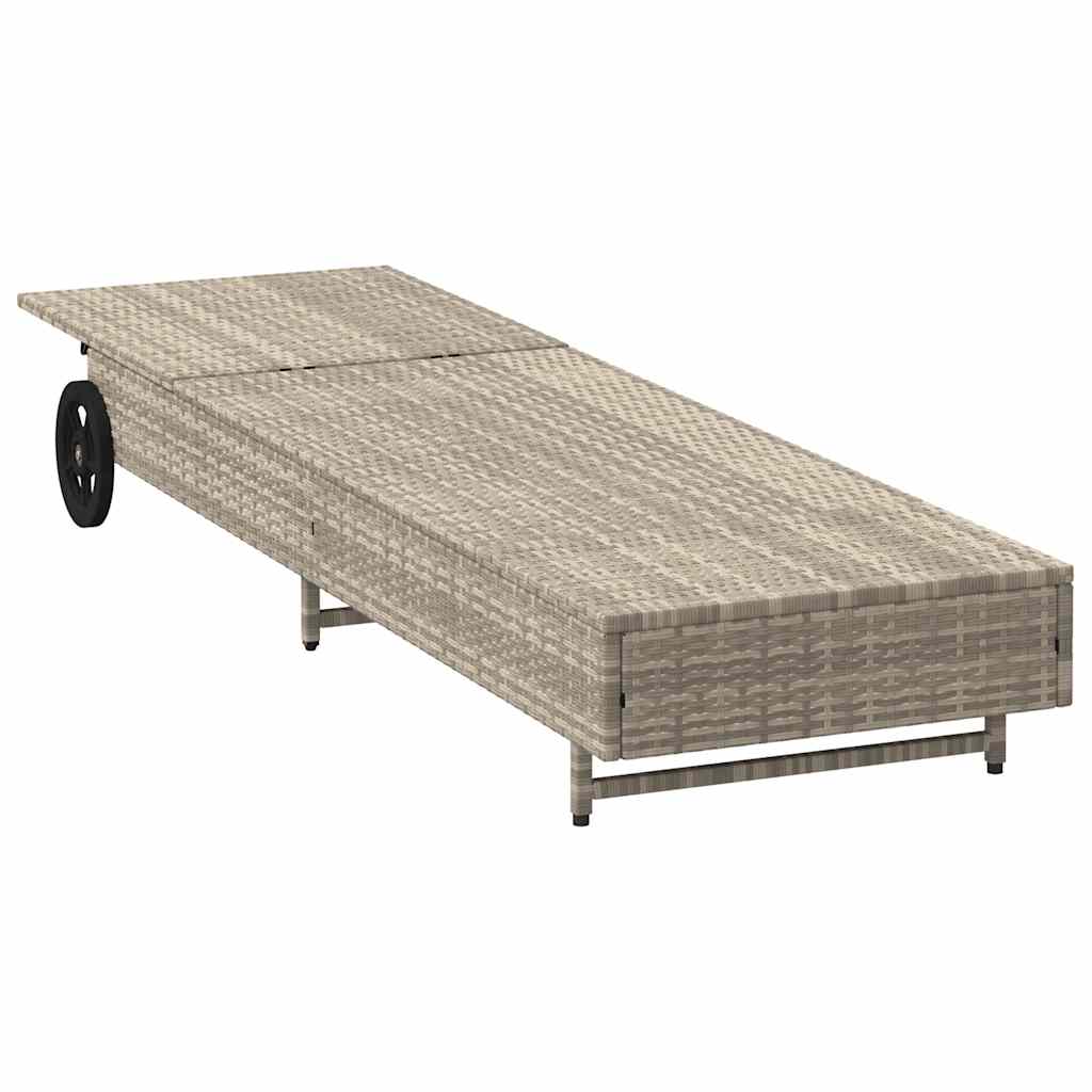 vidaXL Ligbed met wielen en kussen poly rattan beige - Aashly